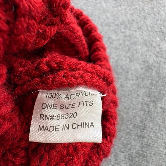 CC Beanie Hat Cap Womens Red OS Stretch Fit Chunky Cable Knit Warm Ski Snow - Picture 5 of 6